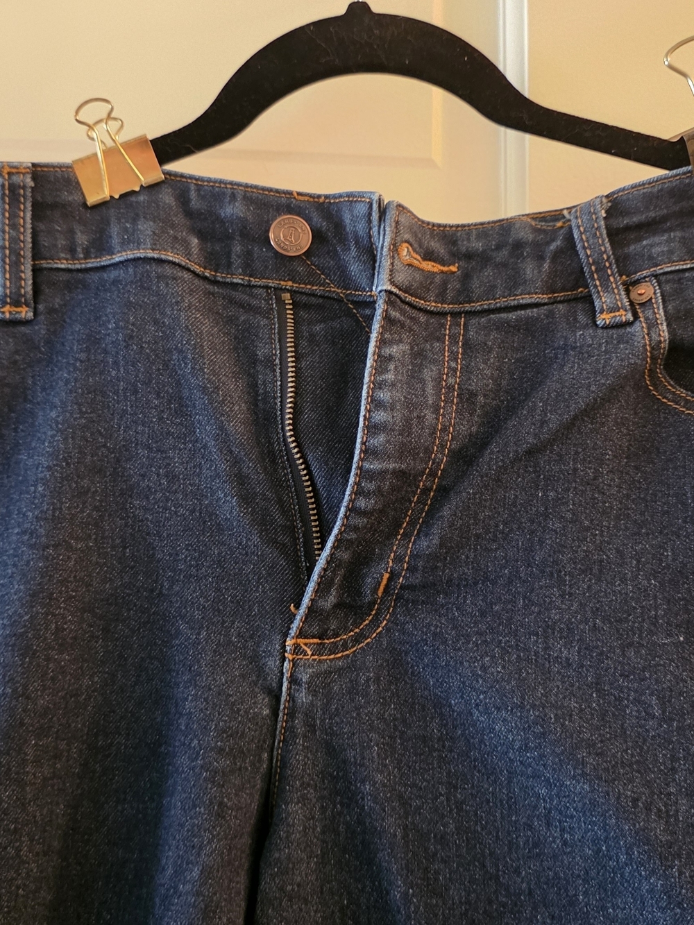 Lands' End Dark Blue Denim Jeans with Contrast Stitching - Picture 3 of 7